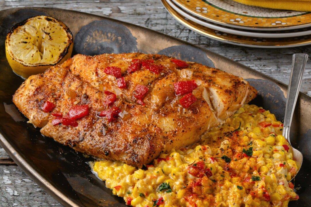Grilled Red Snapper with Pisco Lime Sauce and Corn Maque Choux