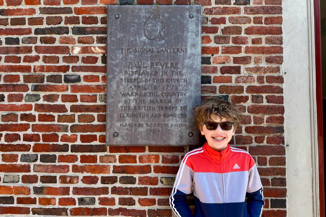 Brett Salley, 9, visited the Old North Church in Boston on April 8, 2026. (Darlene McCormick Sanchez/The Epoch Times)