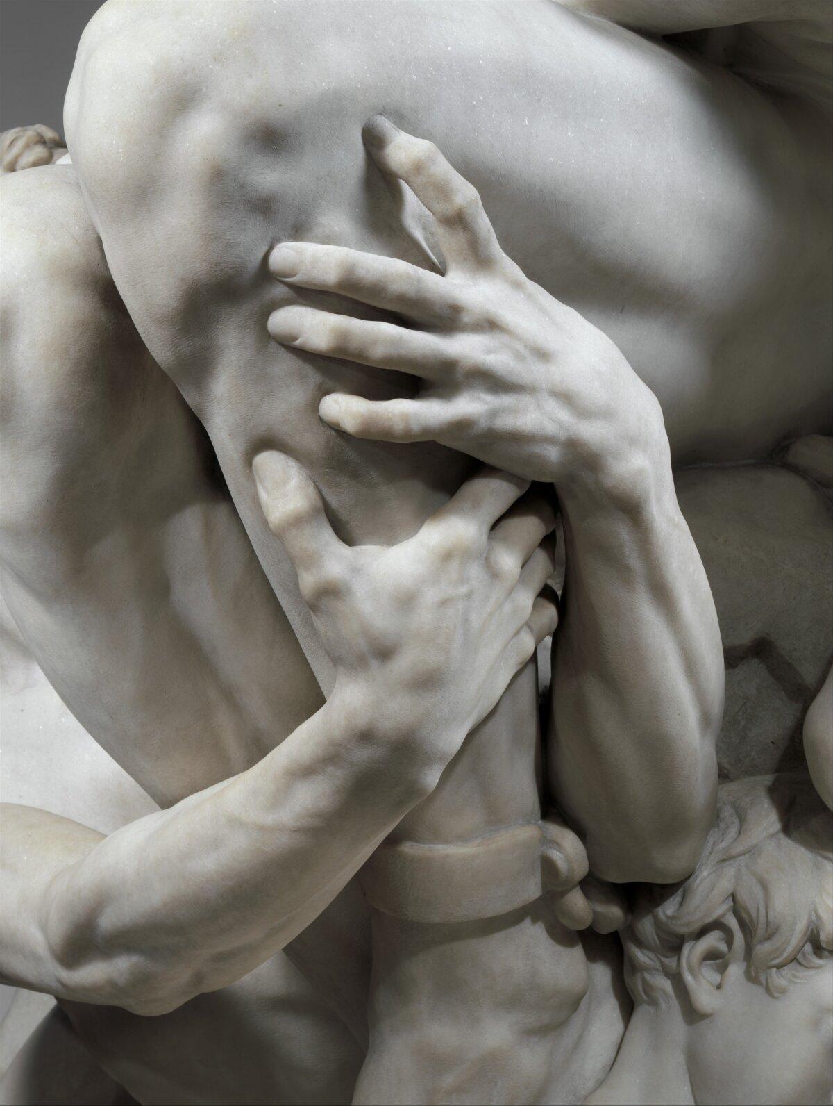 A detail of “Ugolino and His Sons,” 1865–1867, by Jean-Baptiste Carpeaux. Saint-Béat marble. Anyone visiting the Metropolitan Museum of Art website can now zoom in on a high- fidelity, three-dimensional model of Carpeaux’s incredible marble sculpture depicting soft flesh. (Public Domain)