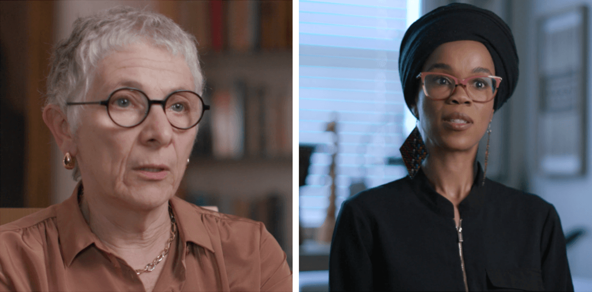 Melanie Phillips (L) and Olga Meshoe Washington (R), in “A Collective Descent Into Evil: The Lethal Obsession With Jews and the Jewish State.” (Doc Emet Productions)