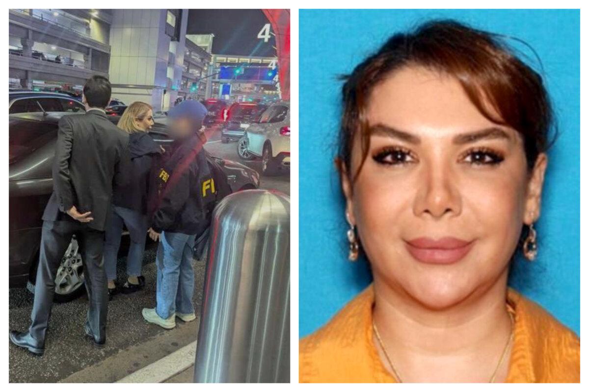 (Left) Shamim Mafi is arrested at Los Angeles International Airport for allegedly trafficking arms on behalf of the Iranian regime on April 18, 2026. (Right) Shamim Mafi. (U.S. Attorney’s Office of the Central District Of California)