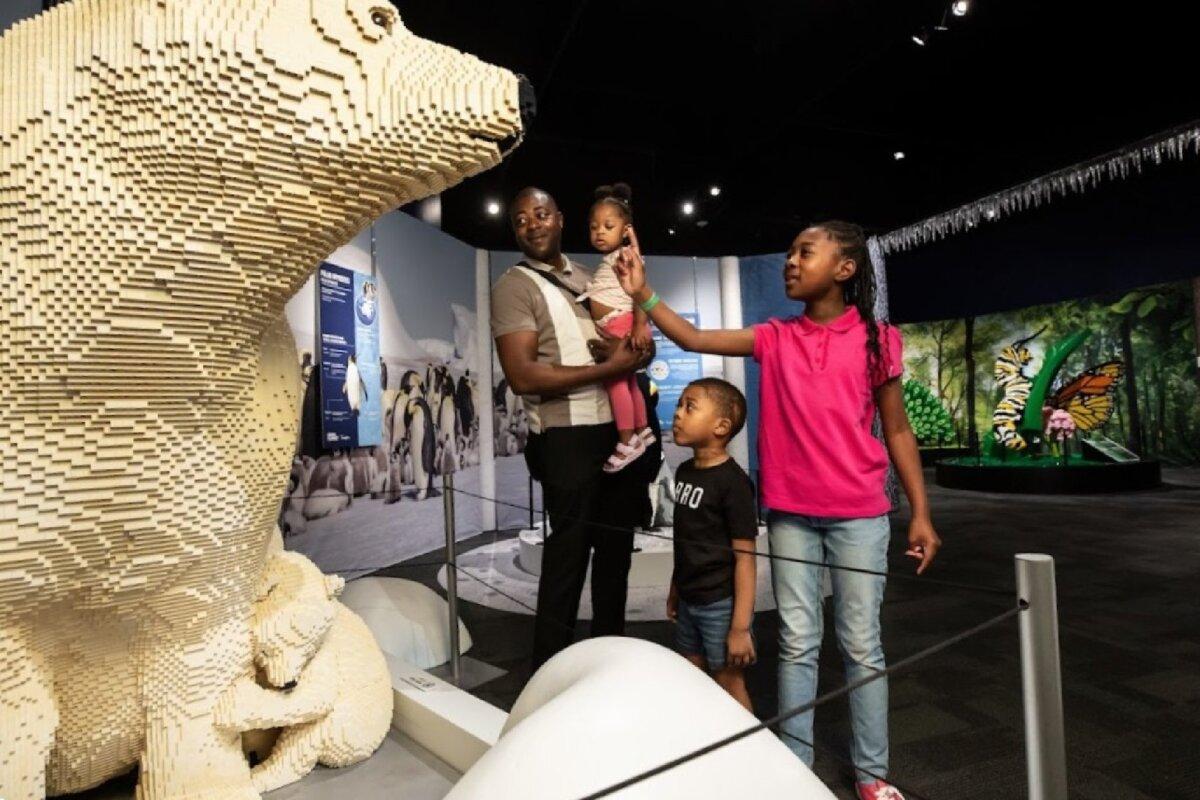 A mother polar bear and her cuddling cub make for a popular stop at "Brick Planet: A Magical Journey Made With LEGO Bricks," opening next year in New Mexico. (Denver Museum of Nature and Science)