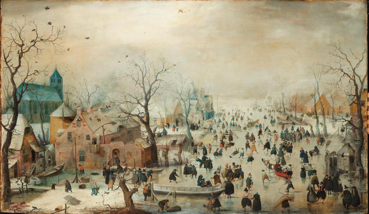 "Winter Landscape With Ice Skaters," circa 1608, by Hendrick Avercamp. Oil on panel; 30 7/16  inches 52 inches. Rijksmuseum, Amsterdam. (Public Domain)