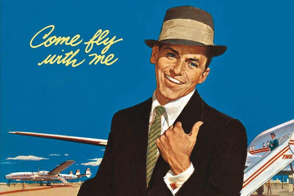 A detail from Frank Sinatra's 1958 album "Come Fly With Me." With music serving as alarm clocks, song like Frank Sinatra's “Come Fly with Me” and “Fly Me to the Moon” were astronauts favorites. (Capitol)