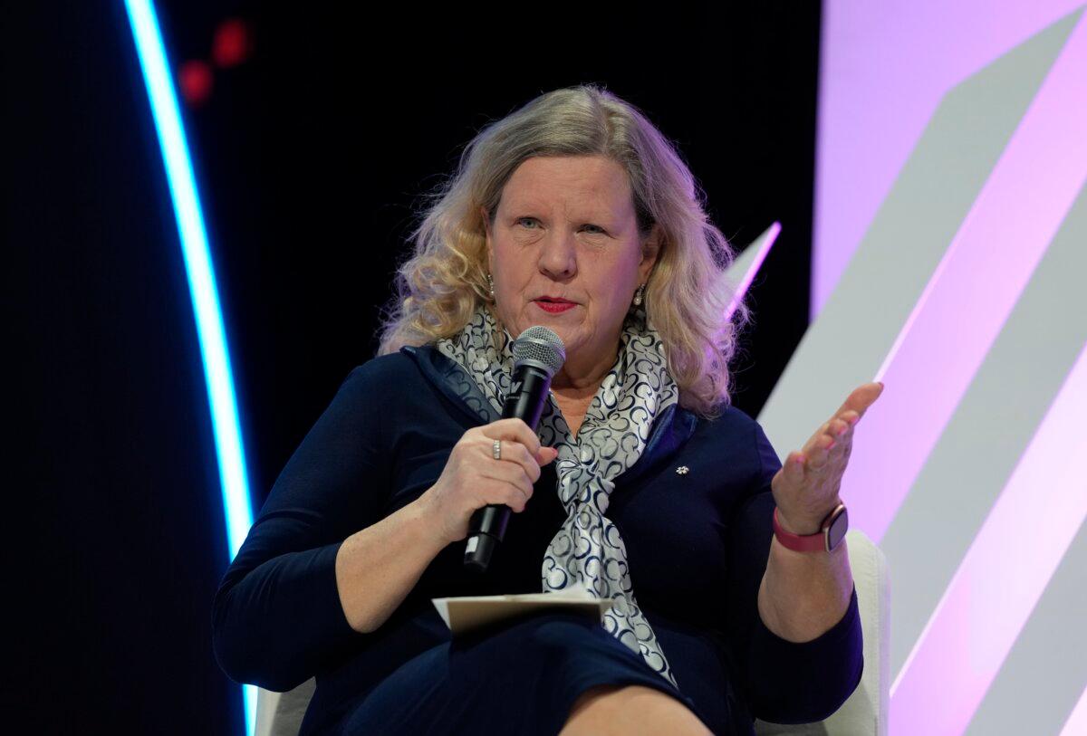 Janice Charette, Canada's chief trade negotiator to the United States, speaks at a Canadian Chamber of Commerce summit in Ottawa, Canada, on Tuesday, April 21, 2026. (The Canadian Press/Adrian Wyld)