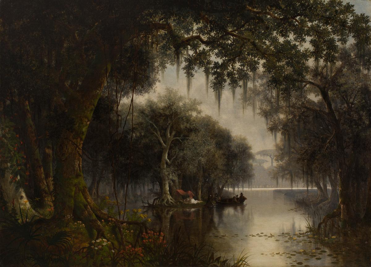 "The Land of Evangeline," 1874, by Joseph Meeker. Oil on canvas; 33 1/8 inches by 45 1/8 inches. Saint Louis Art Museum. (Public Domain)