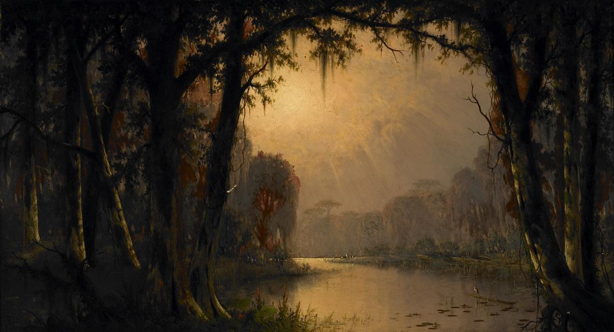 "Bayou Teche, Louisiana," 1883, by Joseph Rusling Meeker. Oil on canvas; 22 inches by 40 inches. Saint Louis Art Museum. (Public Domain)