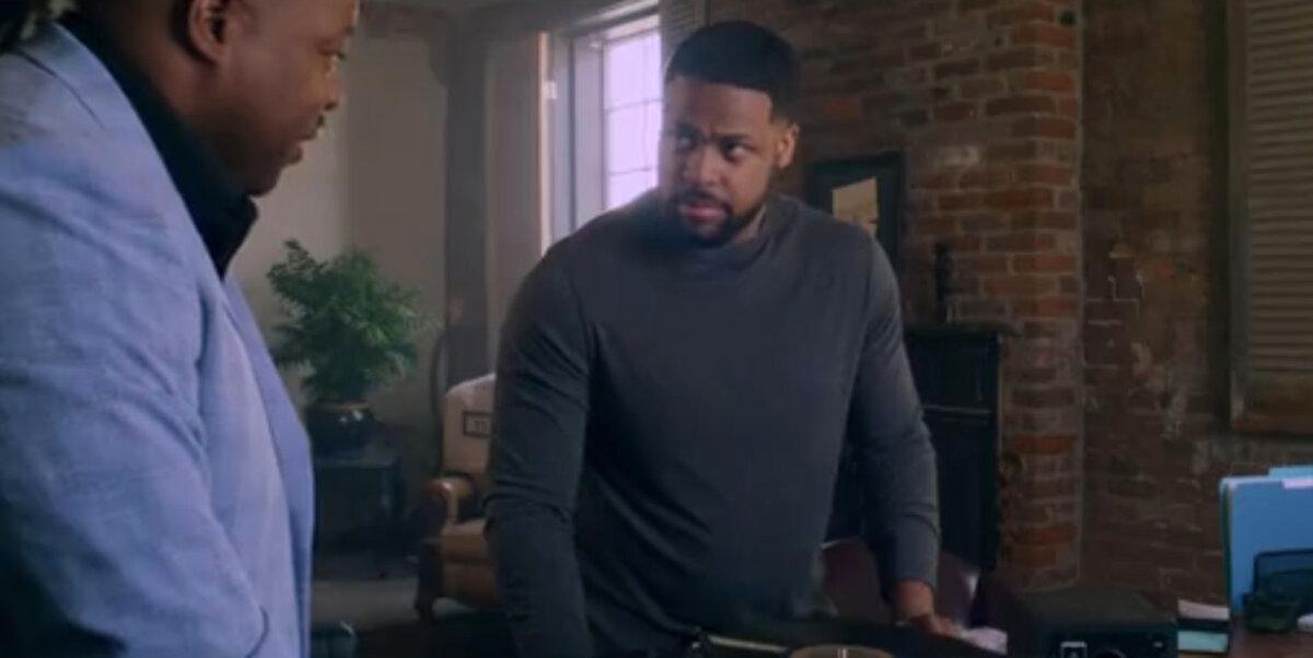 Samuel (Curtis Nichouls, L) speaks with Brian (Stephen Wesley Green), in “Grace Wins.” (GJW+)