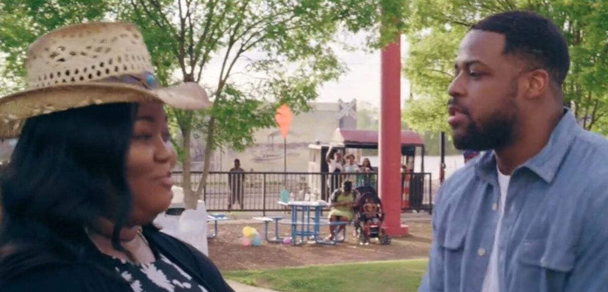 Brian (Stephen Wesley Green) enjoys a date with Angela (Ann Sweezer Rogers), in “Grace Wins.” (GJW+)