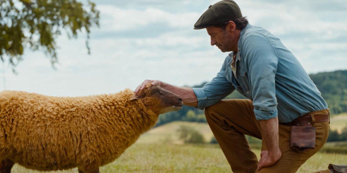 The shepherd (Hugh Jackman), in “The Sheep Detectives.” (Amazon/MGM Studios)
