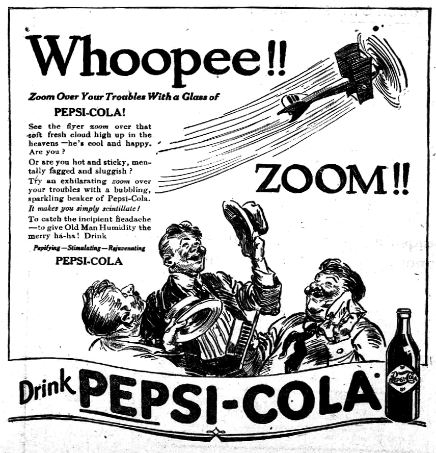 A 1919 newspaper ad saying the drink is "Pepsifying—Stimulating—Rejuvenating." (Public Domain)