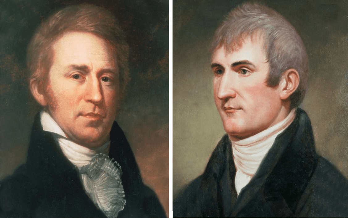 Portraits of (Left) William Clark, 1810. (Right) Merriwether Lewis, 1807, by Charles Wilson Peale. (Public Domain)