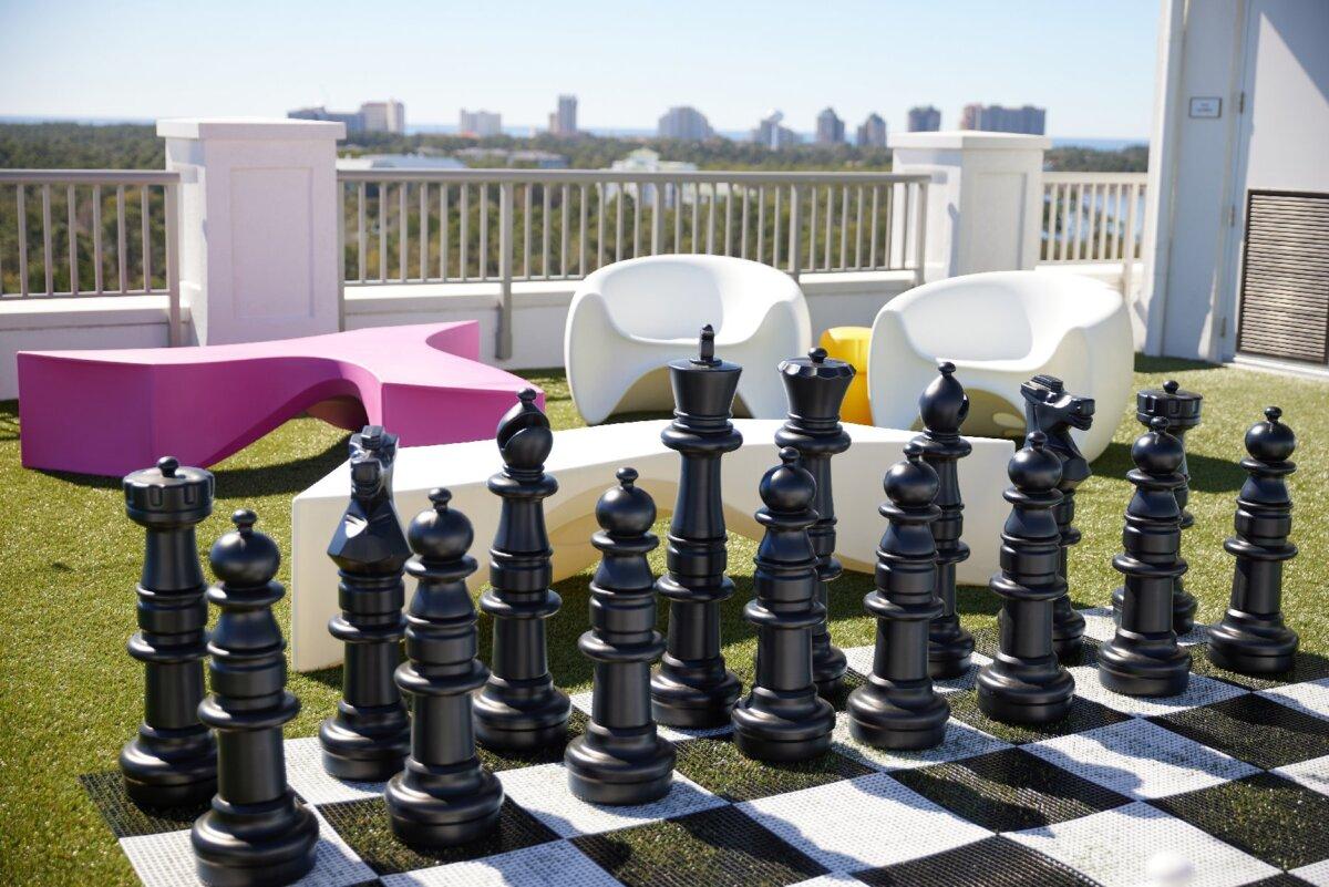 Among the rooftop pleasures at the Effie Hotel in Sandestin, Florida, is playing a game of oversized chess. (Hotel Effie Sandestin)