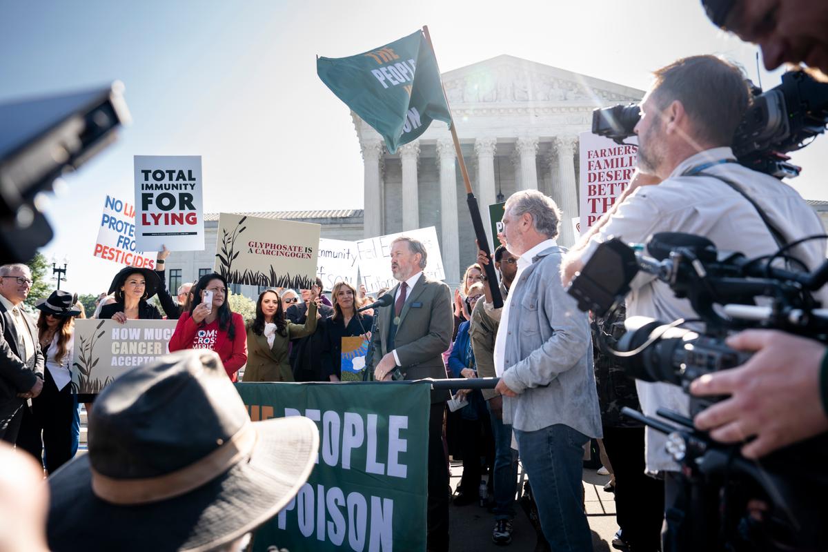 Rep. Thomas Massie (R-Ky.) speaks at a "People vs. Poison" rally against pesticides while the Supreme Court hears a pesticide liability case in Washington on April 27, 2026. (Madalina Kilroy/The Epoch Times)