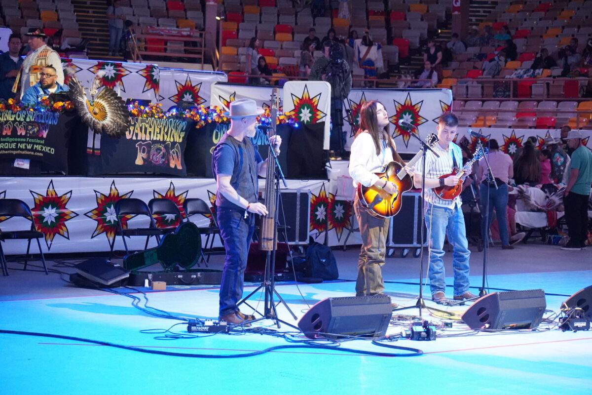 Native American music was among the many festivities held during the final Gathering of Nations powwow in Albuquerque, N.M., on April 24, 2026. (Allan Stein/The Epoch Times)