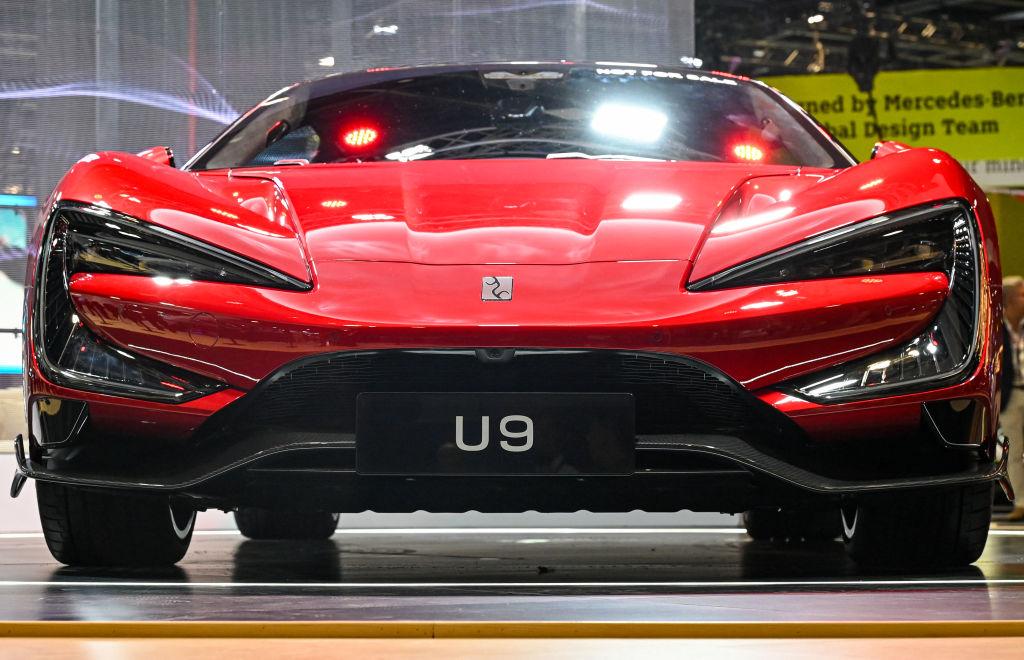 A BYD Yangwang U9 electric vehicle (EV) by Chinese car manufacturer BYD is on display at Singapore Motorshow in Singapore on Jan. 9, 2025. (Roslan Rahman/AFP via Getty Images)