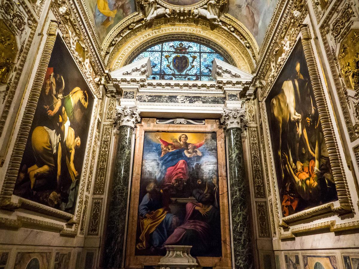 Cerasi Chapel, located inside the Basilica of Santa Maria del Popolo, houses "The Conversion of Saint Paul" and "The Crucifixion of Saint Peter" by Caravaggio. (Stock Photos 2000/Getty Images)