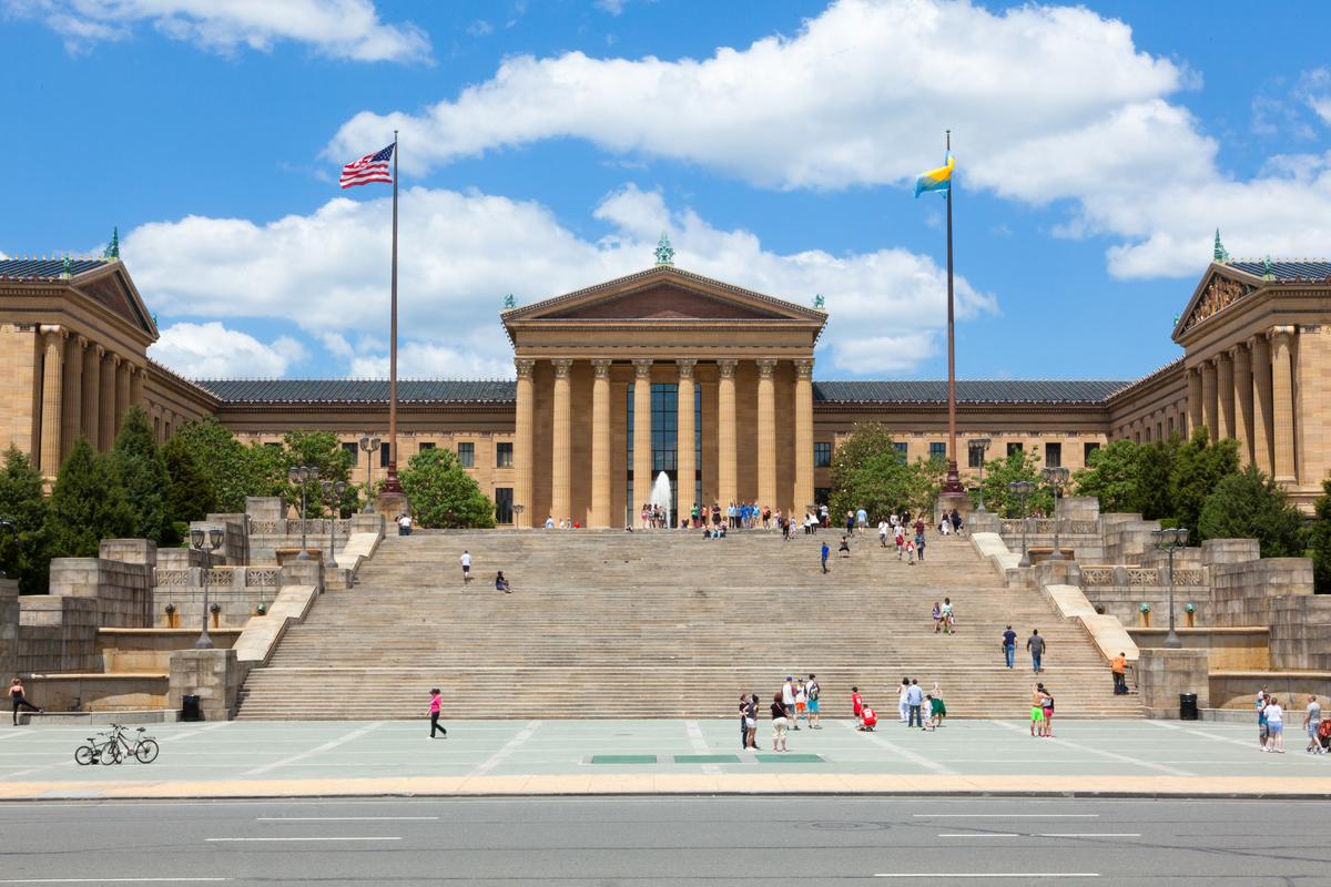 The "Rocky Steps" are located at the east entrance to the Philadelphia Museum of Art. (Samuel Borges Photography/Shutterstock)