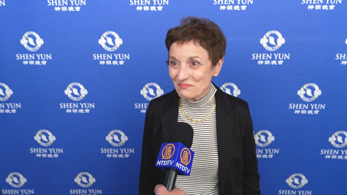 Magda Béziat, who has been married to Gérard Béziat for 60 years, was transported to another world at Shen Yun Performing Arts in Toulouse, France, on April 25, 2026. (NTD)