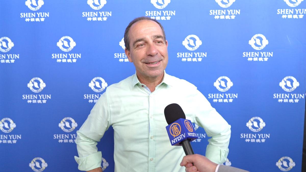 Christian Bertrand, department director, came to see Shen Yun in Toulouse with his family on April 26, 2026. (NTD)
