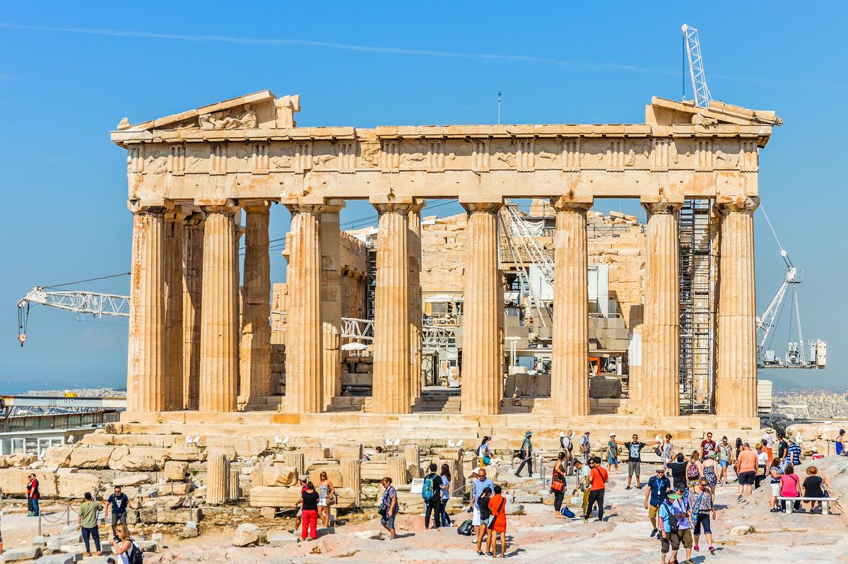 The Parthenon sits atop the Acropolis, a rocky hill overlooking Athens. It was dedicated to the goddess Athena in the fifth century B.C. (Starcevic/Getty Images)