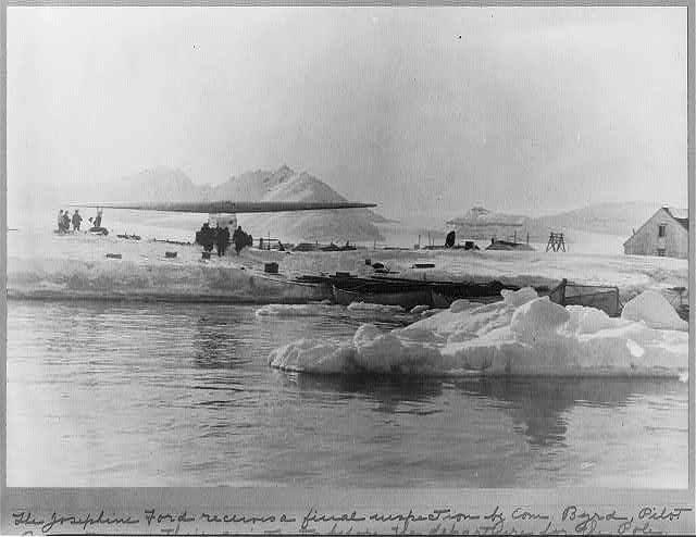 The Josephine Ford receives a final inspection by Byrd and Bennett, and their assistants before the departure for the North Pole. Library of Congress. (Public Domain)