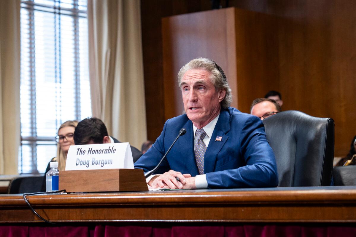 Interior Secretary Doug Burgum testifies on Capitol Hill in Washington on April 29, 2026. (Madalina Kilroy/The Epoch Times)