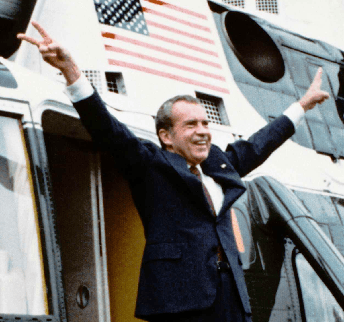 Richard Nixon boarding Army One upon his departure from the White House after resigning the office of president of the United States following the Watergate Scandal in 1974. (Public Domain)