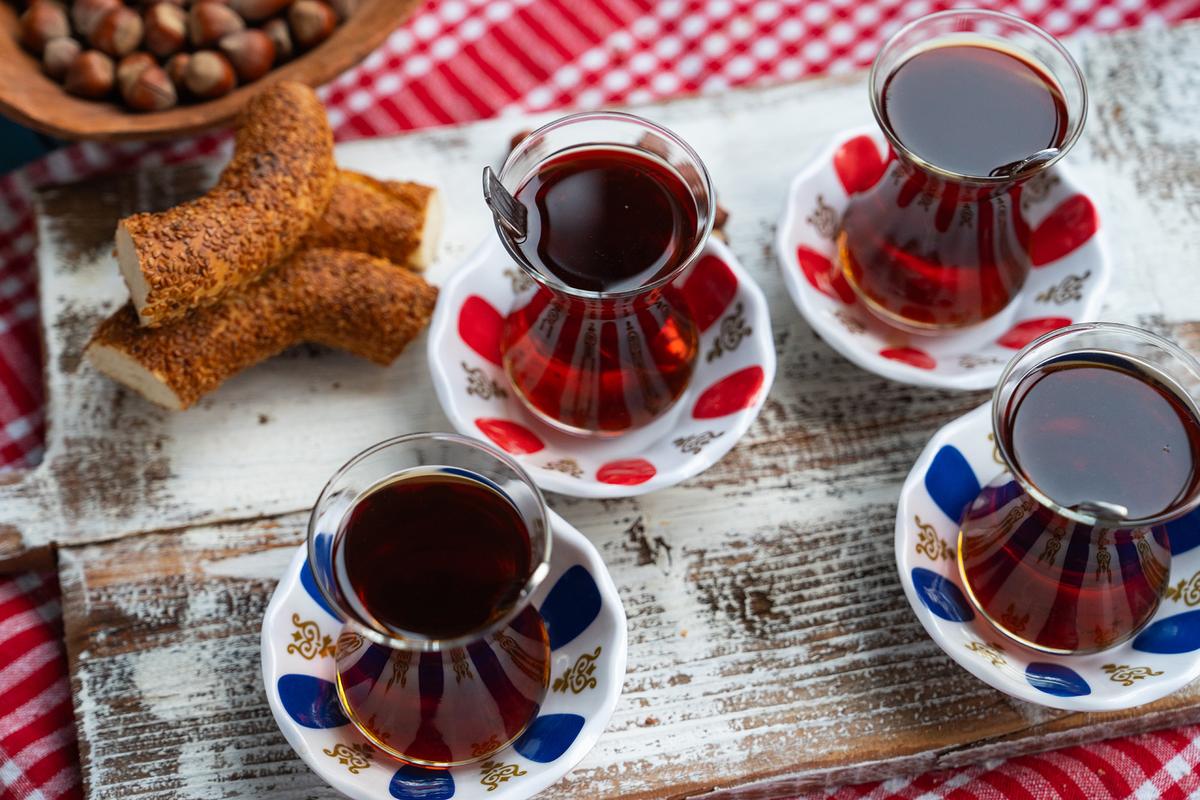 Turkish tea is typically served alongside breakfast in small, tulip-shaped glasses. (Raul C/Getty Images)