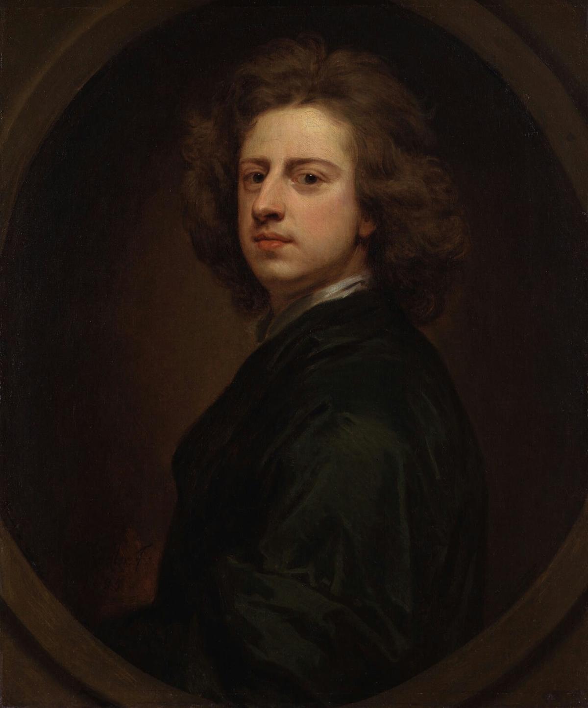Self-portrait, 1685, by Godfrey Kneller. Oil on canvas; 29 3/4 inches by 24 3/4 inches. National Gallery, London. (Public Domain)
