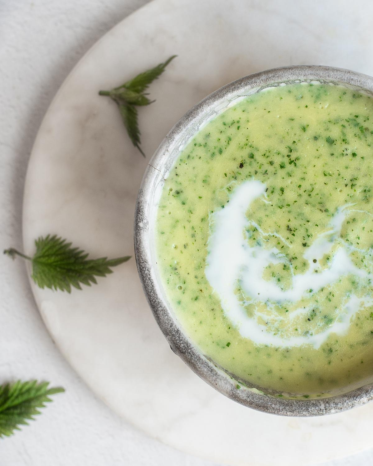 Potatoes and broth complement nettles' mineral-rich flavor, creating a warm and comforting dish. (Jennifer McGruther)