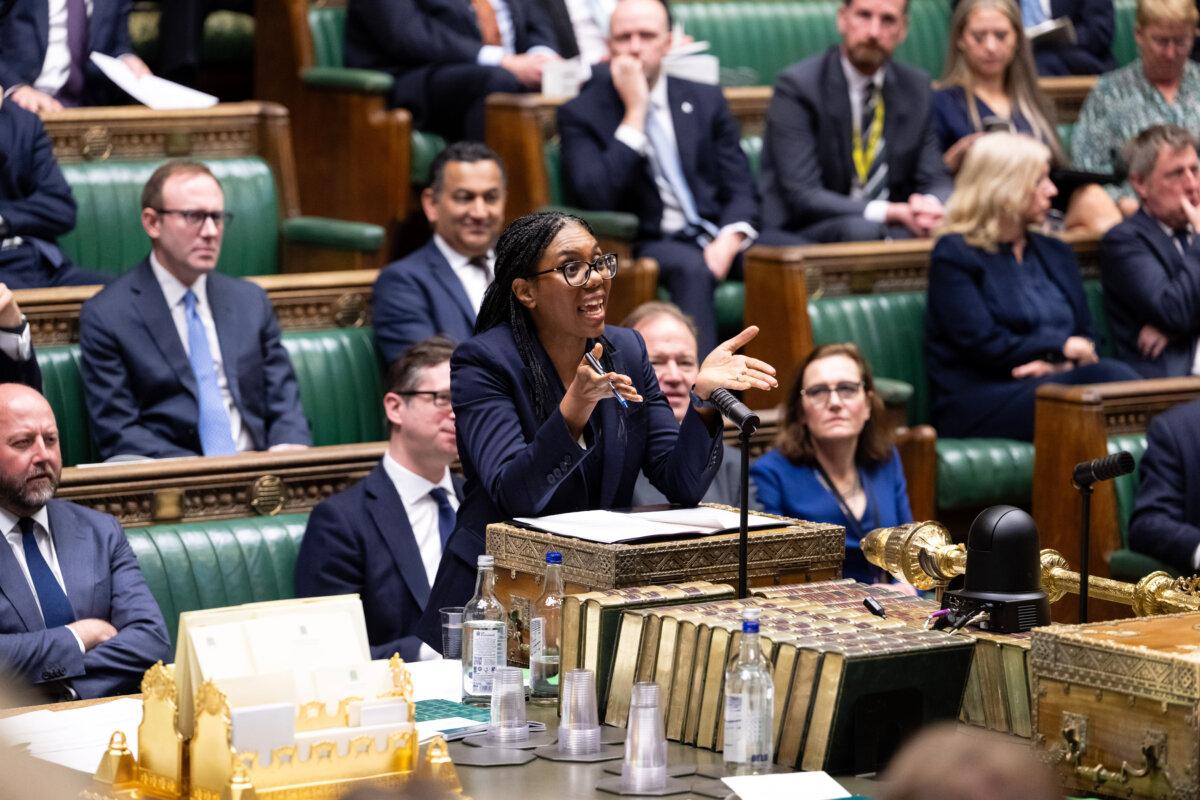 British Conservative Party leader Kemi Badenoch speaks during a debate on a motion on Privileges in the House of Commons in London, on April 28, 2026. (House of Commons via AP)