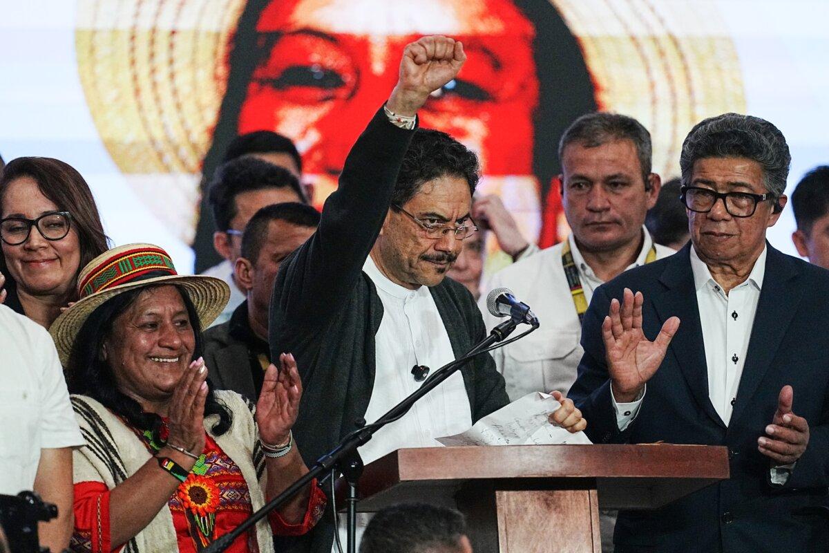Sen. Ivan Cepeda, candidate for the Pacto Historico party, delivers a speech as he receives the results of the presidential election at the Tequendama Hotel during the presidential election in Bogota, Colombia, on May 31, 2026. (Andres Rot/Getty Images)