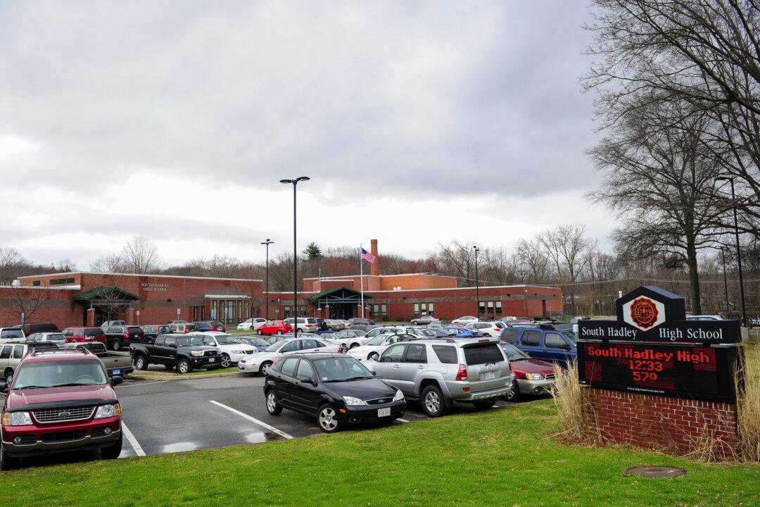 A view from the parking lot of South Hadley High School in South Hadley, Mass., on March 31, 2010. Nationwide, staffing and school tax rates continue to increase in most districts, while student enrollment decreases. (Emmanuel Dunand/AFP via Getty Images)