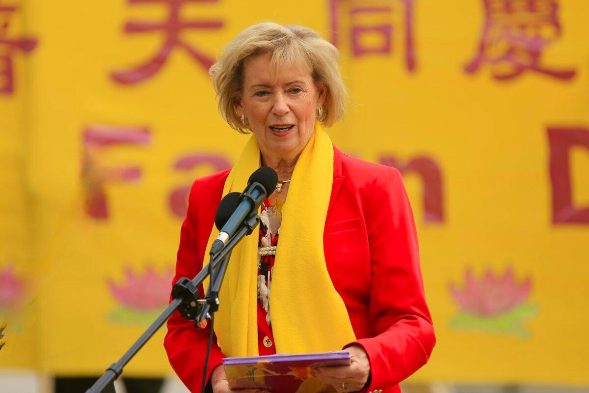 Liberal MP Judy Sgro celebrates the World Falun Dafa Day on Parliament Hill, Ottawa, on May 5, 2026. (Jonathan Ren/The Epoch Times)