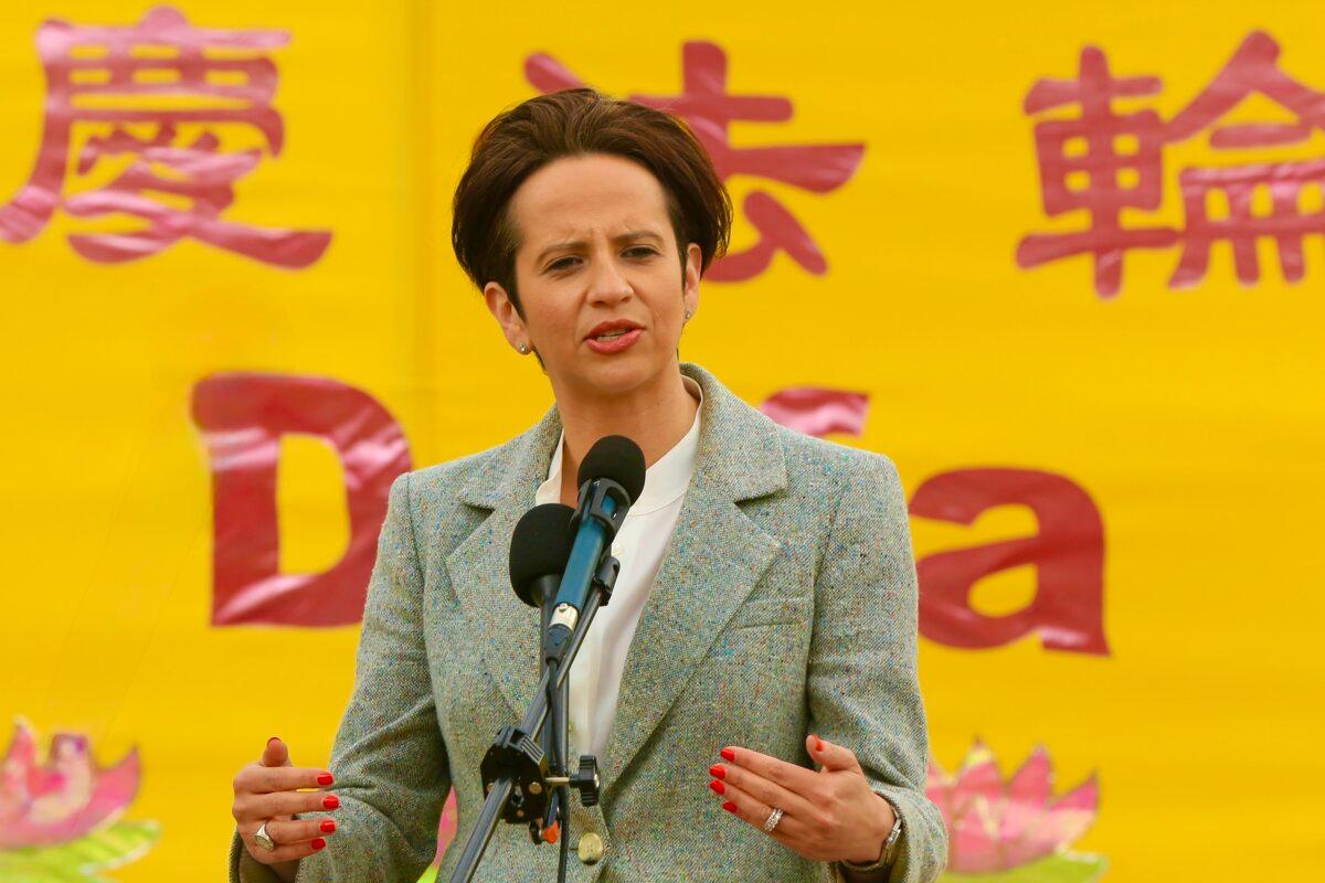 Conservative MP Melissa Lantsman celebrates the World Falun Dafa Day on Parliament Hill, Ottawa, on May 5, 2026. (Jonathan Ren/The Epoch Times)