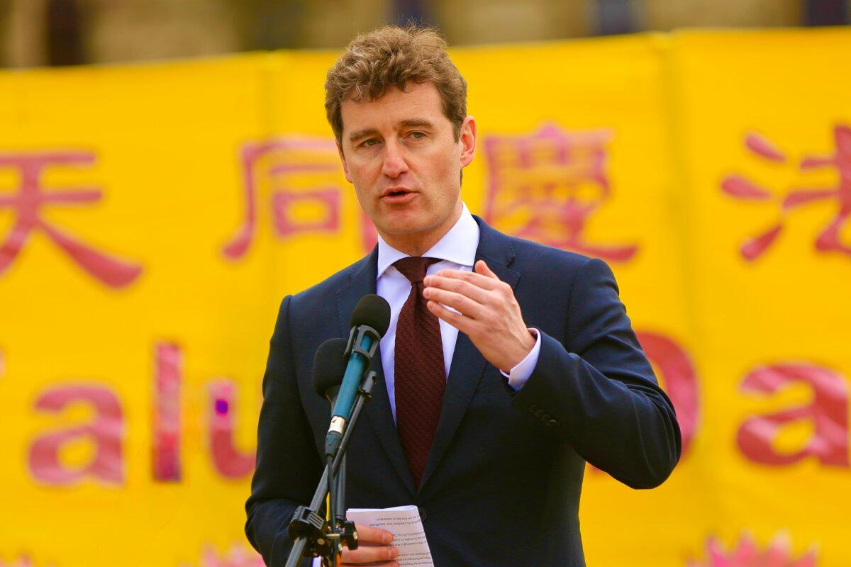Liberal MP Yvan Baker celebrates the World Falun Dafa Day on Parliament Hill, Ottawa, on May 5, 2026. (Jonathan Ren/The Epoch Times)