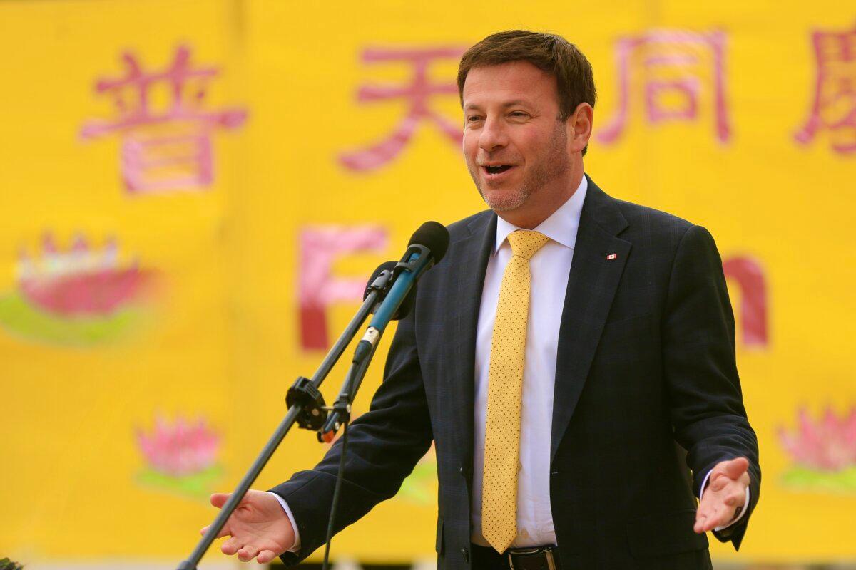 Conservative MP Roman Baber celebrates the World Falun Dafa Day on Parliament Hill, Ottawa, on May 5, 2026. (Jonathan Ren/The Epoch Times)