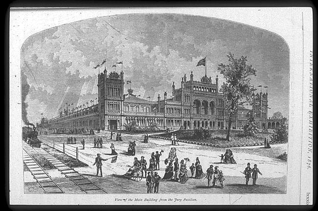 "View of the Main Building from the Jury Pavilion" from Earl Shinn, Walter Smith & Joseph M. Wilson, "Masterpieces of the Centennial International Exhibition Illustrated." Smithsonian Institution Libraries. (Public Domain)