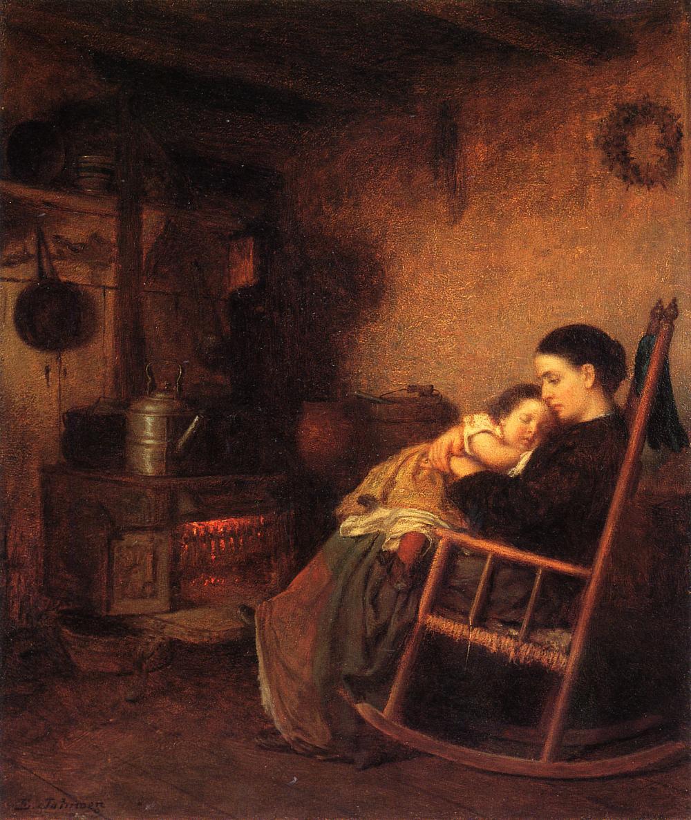 "Mother and Child," 1869, by Eastman Johnson. Oil on board; 14 7/8 inches by 12 1/4 inches. Private collection. (Public Domain)
