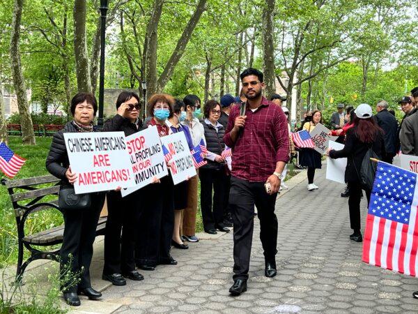 Supporters of Lu Jianwang, who is accused of working with the Chinese regime to establish a police station in New York City line up outside the U.S. District Court for the Eastern District, May 6, 2026. Prosecutors said they were concerned supporters were trying to send a message to jurors. (Hannah Cai/The Epoch Times)