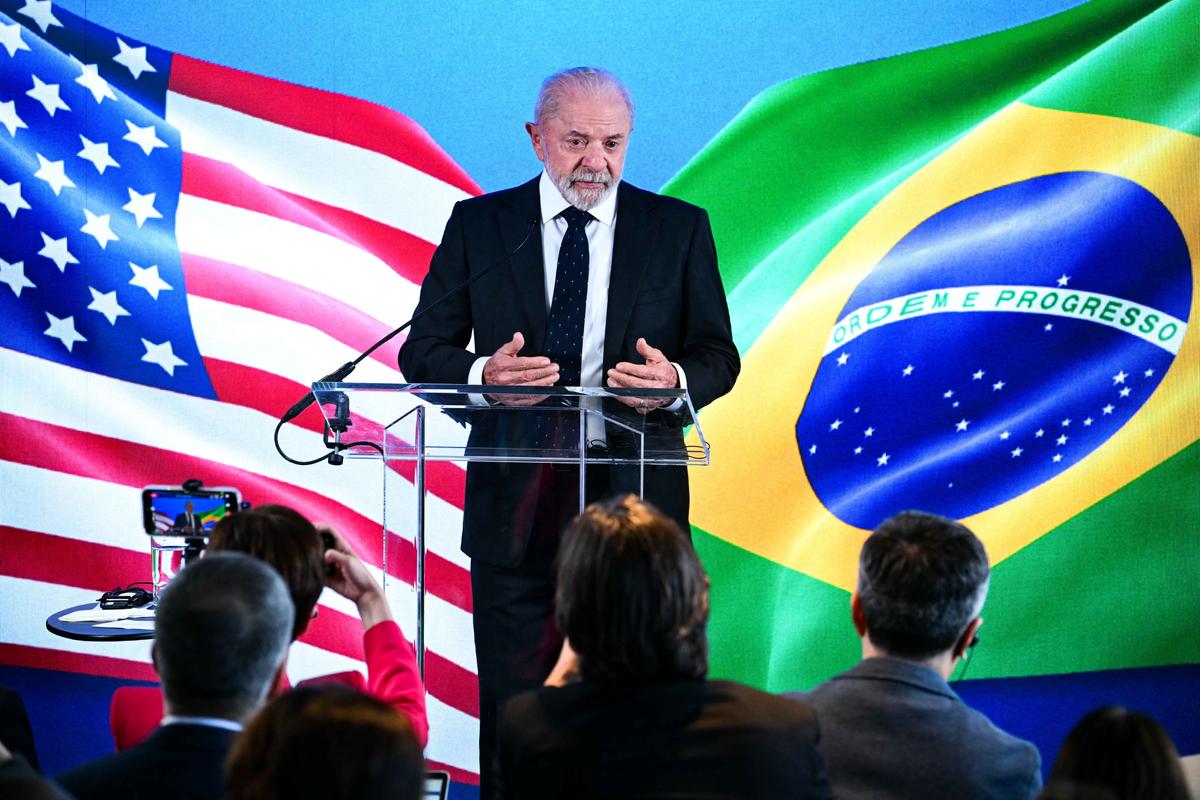 Brazilian President Luiz Inacio Lula da Silva speaks during a press conference at the Brazilian Embassy after his White House meeting with President Donald Trump on May 7, 2026. (Saul Loeb/AFP via Getty Images)