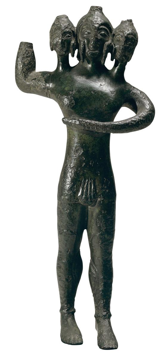 In Greek mythology, Geryon was a giant who lived on the island Erytheia. Here he is pictured with three heads. (Public Domain)