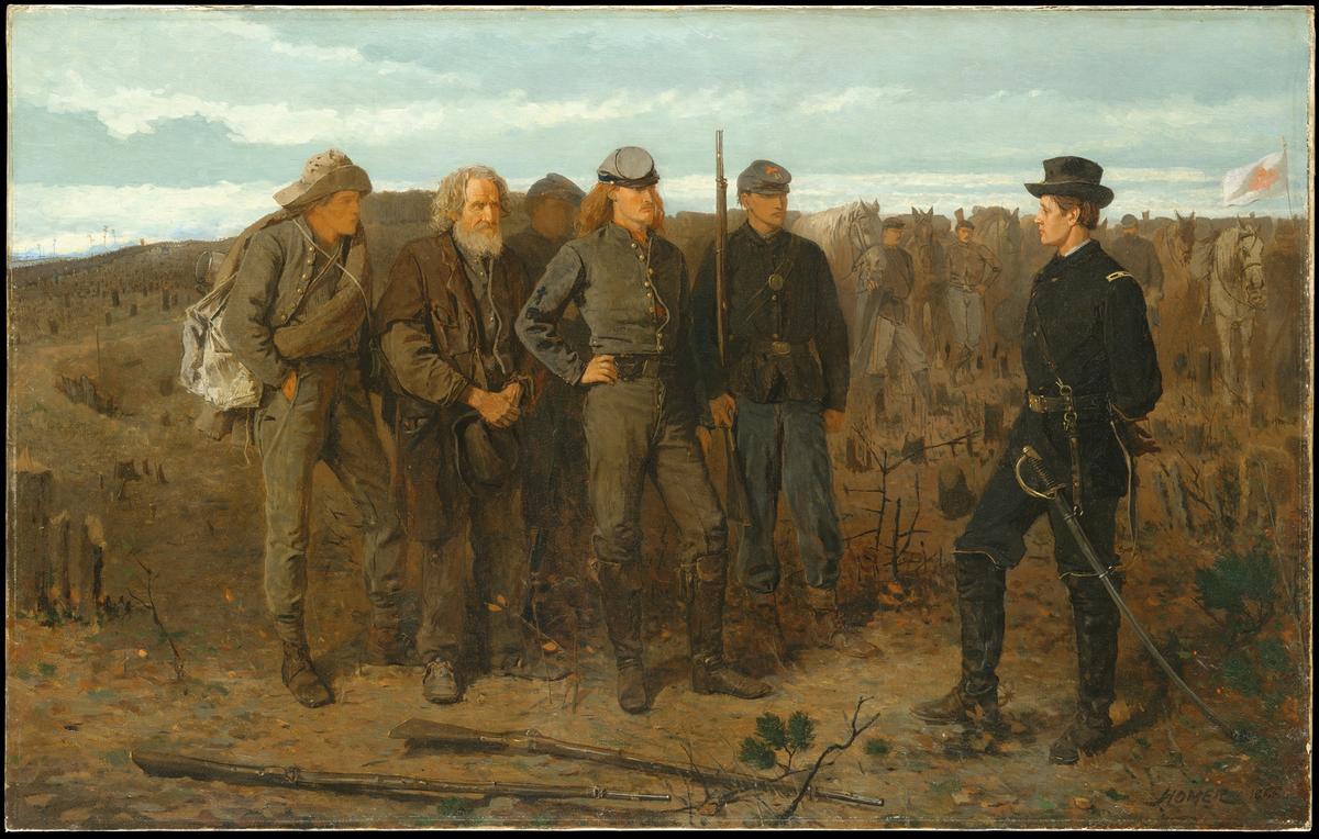 "Prisoners from the Front," 1866, by Winslow Homer. Oil on canvas; 24 inches by 38 inches. Metropolitan Museum of Art, New York City. (Public Domain)
