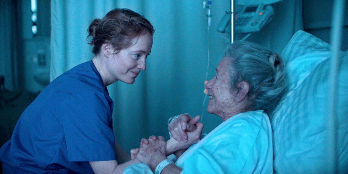 Floria (Leonie Benesch) exchanges empathy with Mrs. Kuhn (Margherita Schoch), in "Late Shift." (Zodiac Pictures)