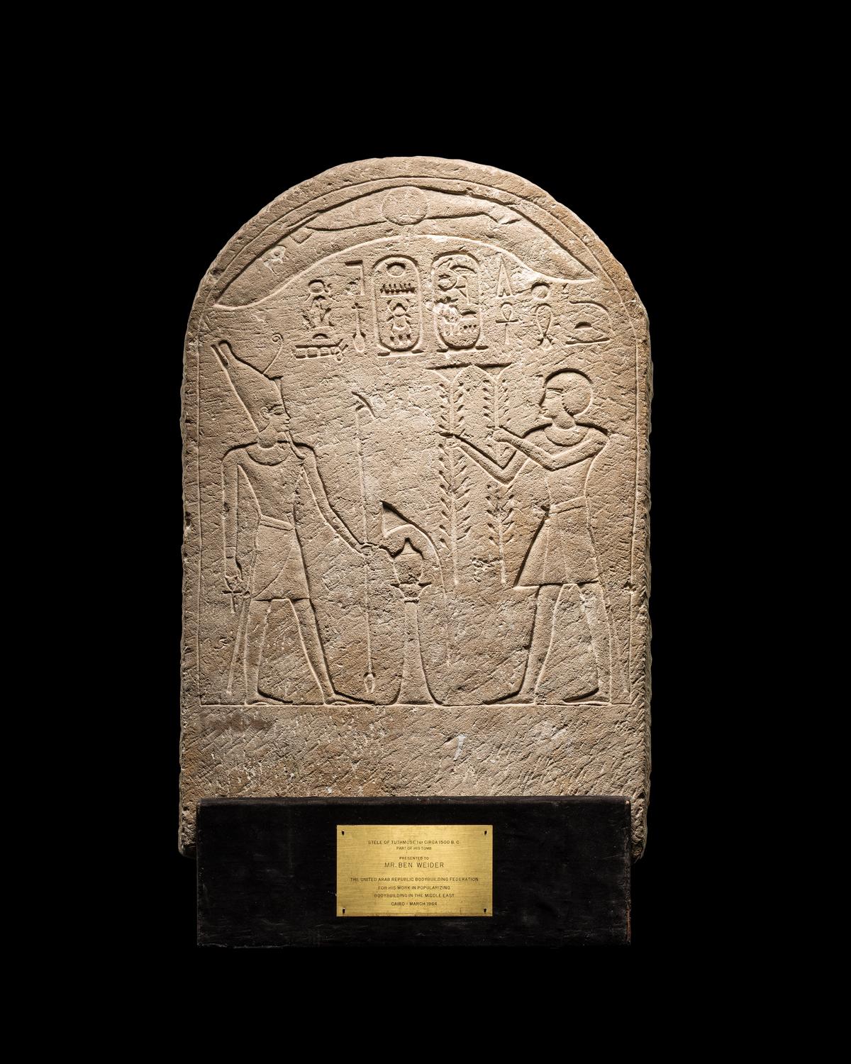 “Stele for Thutmose IV,” circa 1417–1407 B.C., from Egypt. Limestone; 27 ¼ inches by 18 inches. (Courtesy of David Aaron LTD)