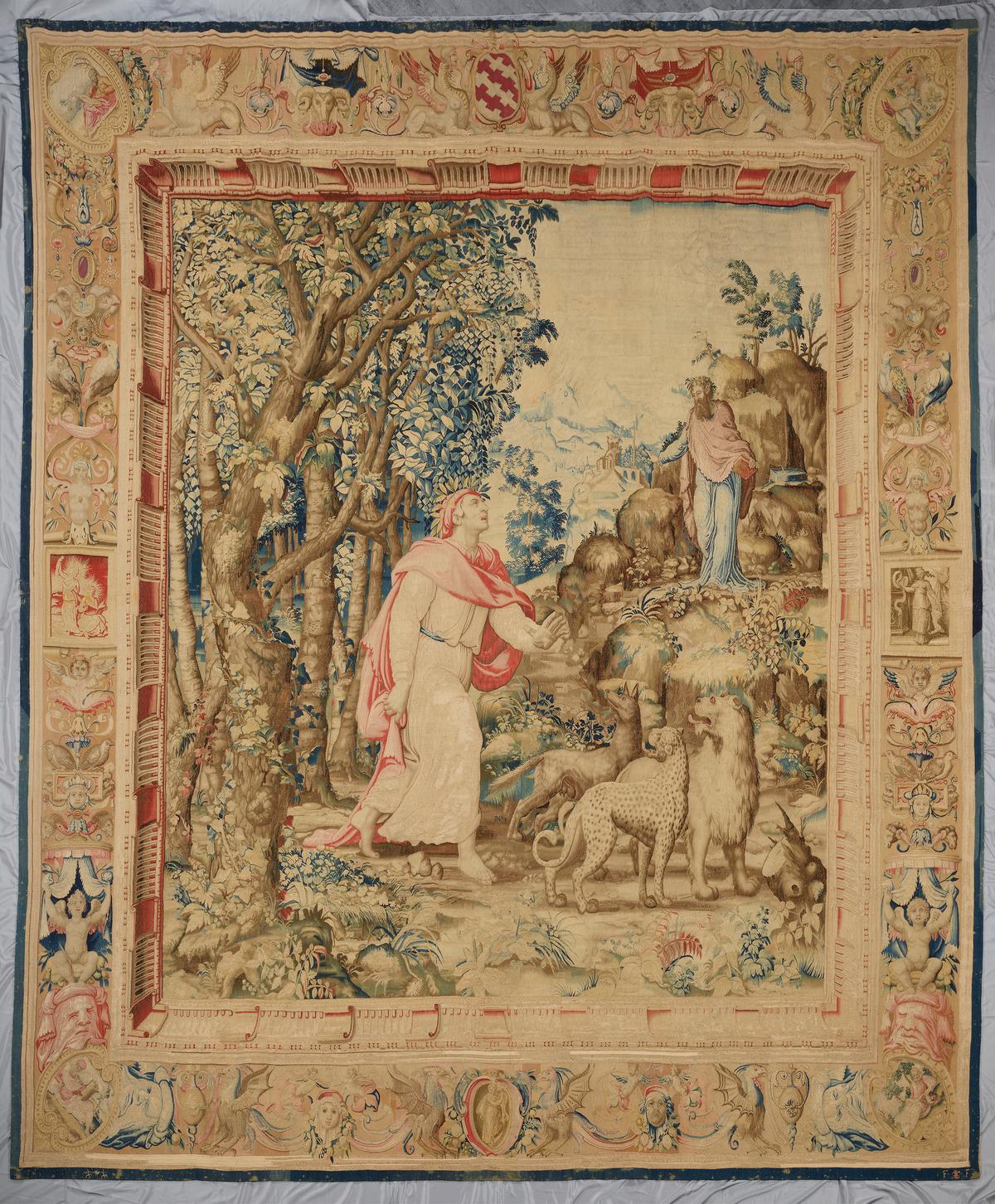 "The Meeting of Dante and Virgil," 1546–1549, designed by Francesco Salviati. Wool, silk, tapestry weave; 207 1/2 inches by 185 inches. (Courtesy of Mia)
