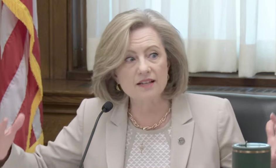 State Rep. Kristin Robbins speaks at the Capitol in St. Paul, Minn., on May 13, 2026. (Livestream from the Minnesota House of Representatives/Screenshot via The Epoch Times)