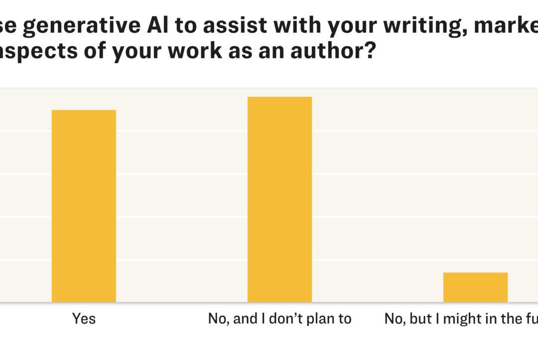 A 2025 BookBub survey of 1,200 authors revealed 45 percent of writers say they’re using AI for writing, marketing, or other aspects of their artistic process. (Illustrated by The Epoch Times)