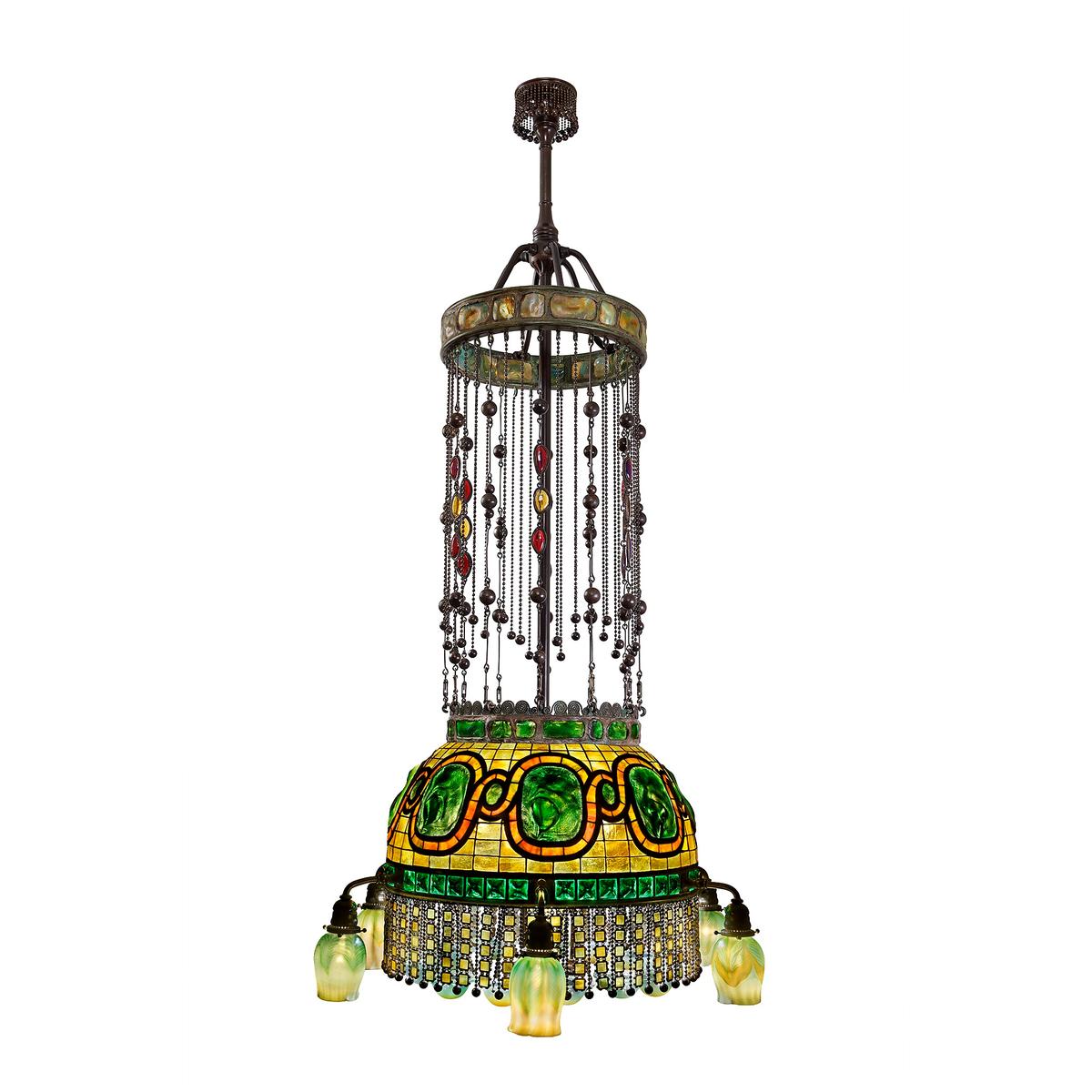 "Moorish Turtleback" chandelier, 1900, by Tiffany Glass and Decorating Company. Leaded Glass, favrile Glass, bronze; 34 1/2 inches by 76 inches. (Courtesy of Macklowe Gallery)